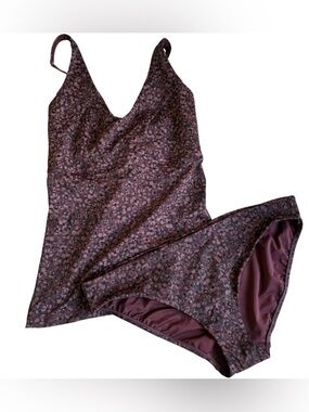 ATHLETA New Triangle Tankini D-DD Camo Flora Decadent Chocolate Swim Suit Large